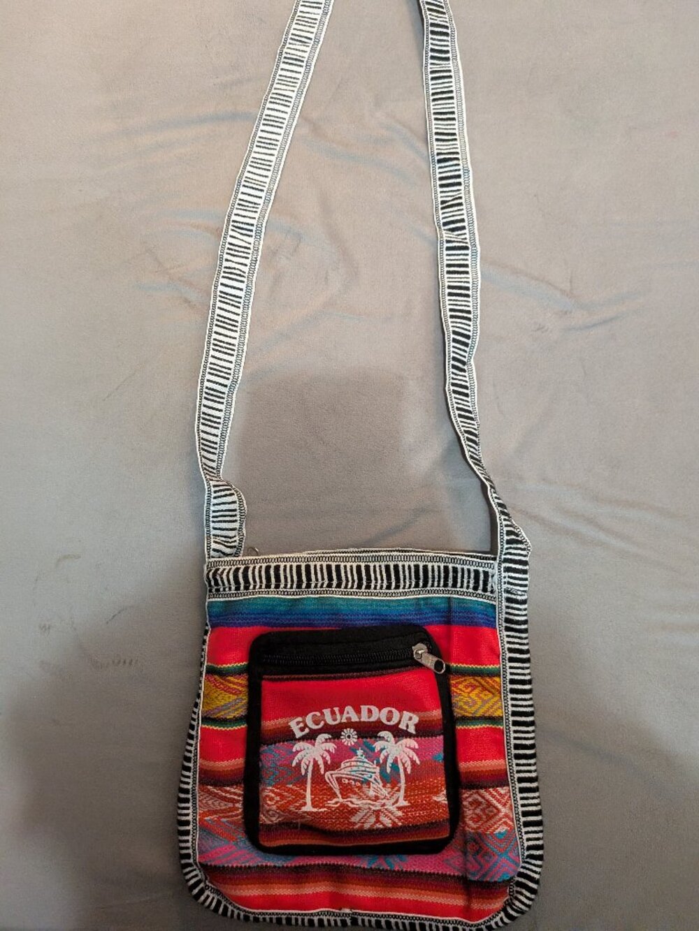 Vibrant Ecuador Woven Crossbody Souvenir Bag - Colorful Andean Boho Festival Pur